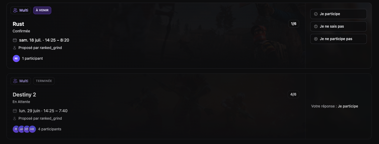 Proposition de session de jeu dans un groupe